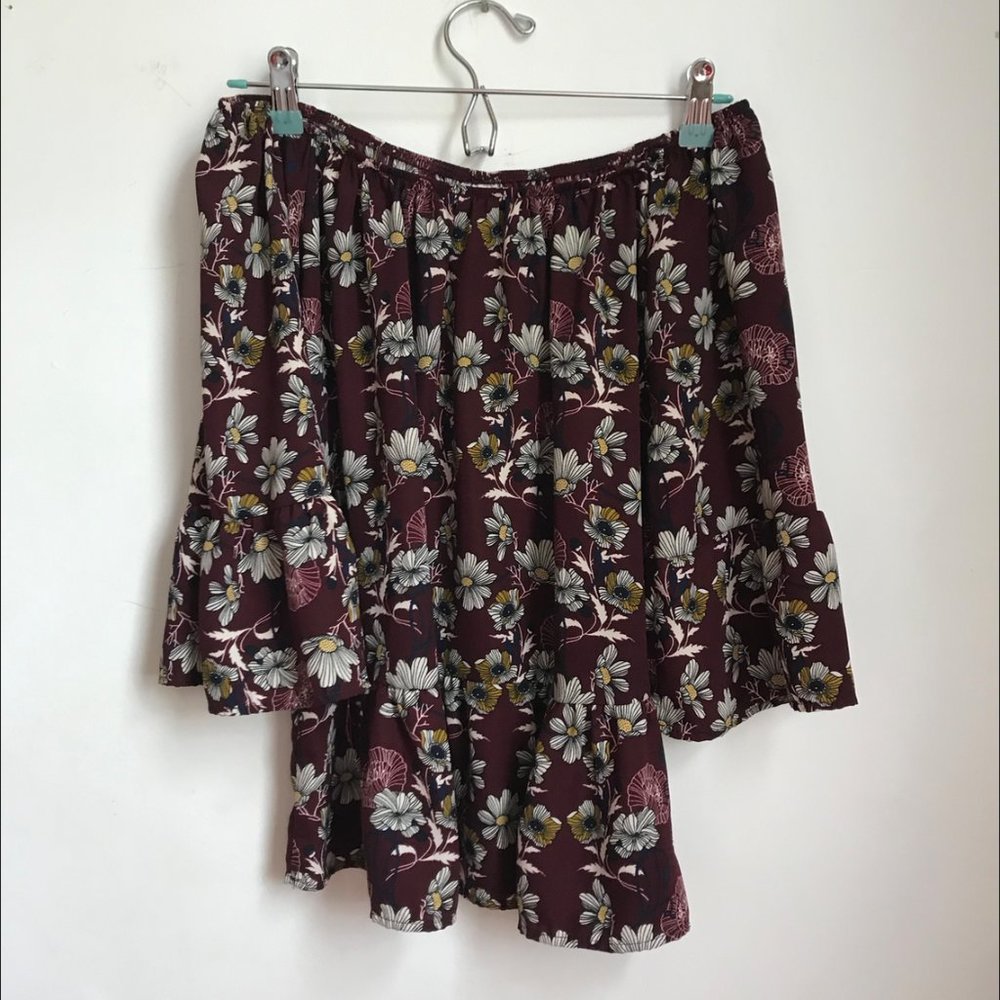 Maroon off the shoulder flowery top